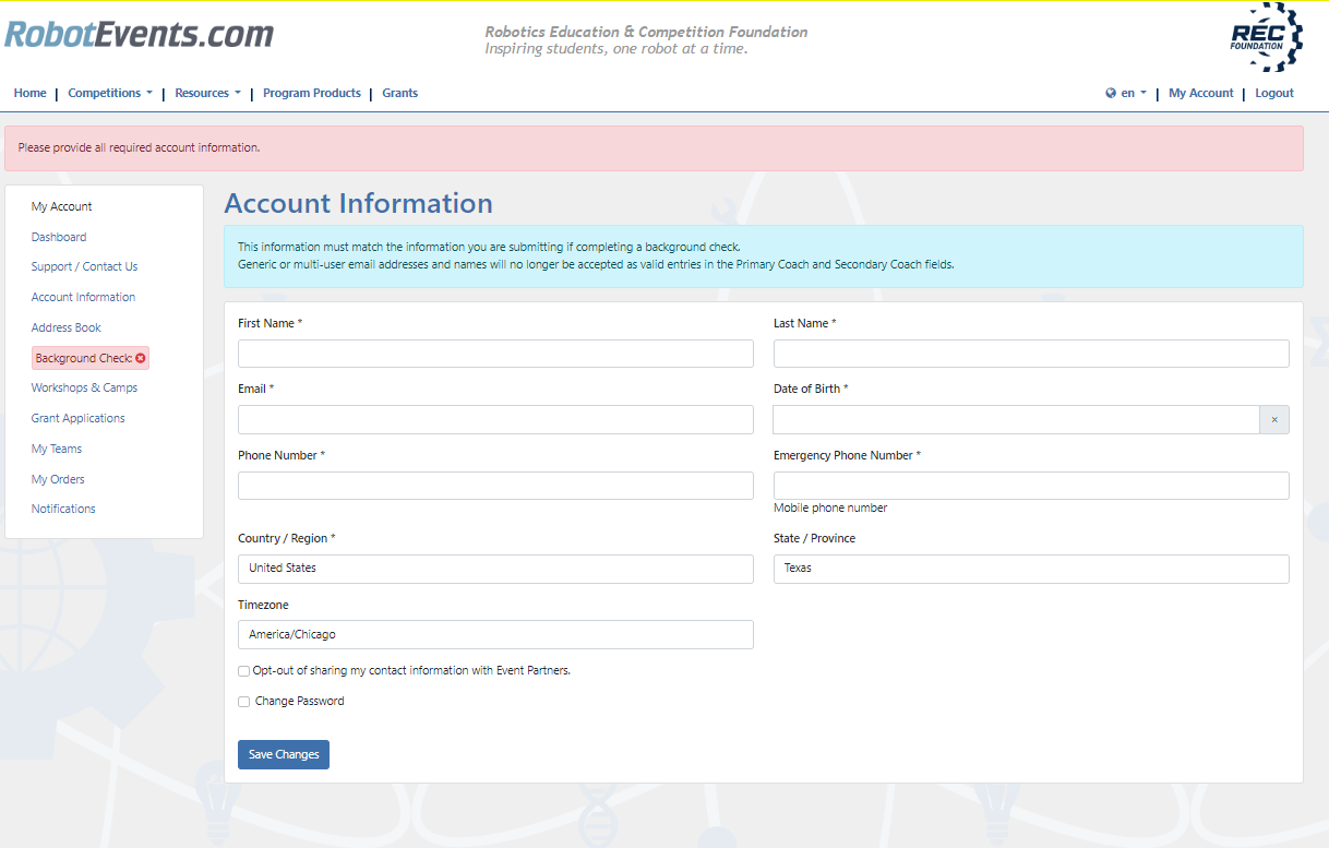Background Check Process – Aerial Drone Competition